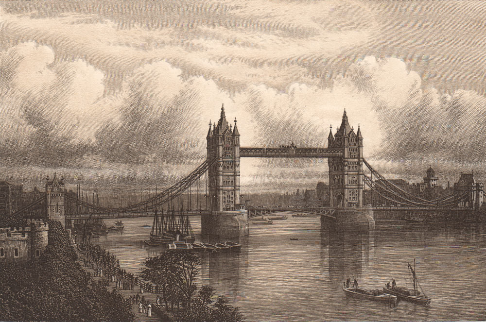 THE TOWER BRIDGE. London 1893 old antique vintage print picture